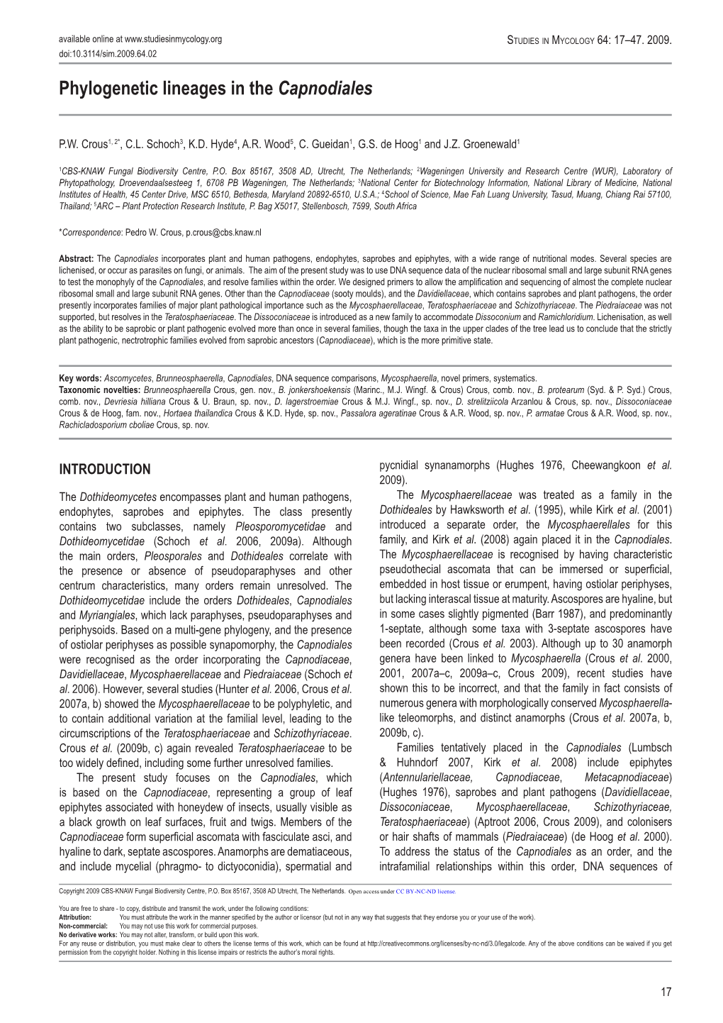 Phylogenetic Lineages in the Capnodiales