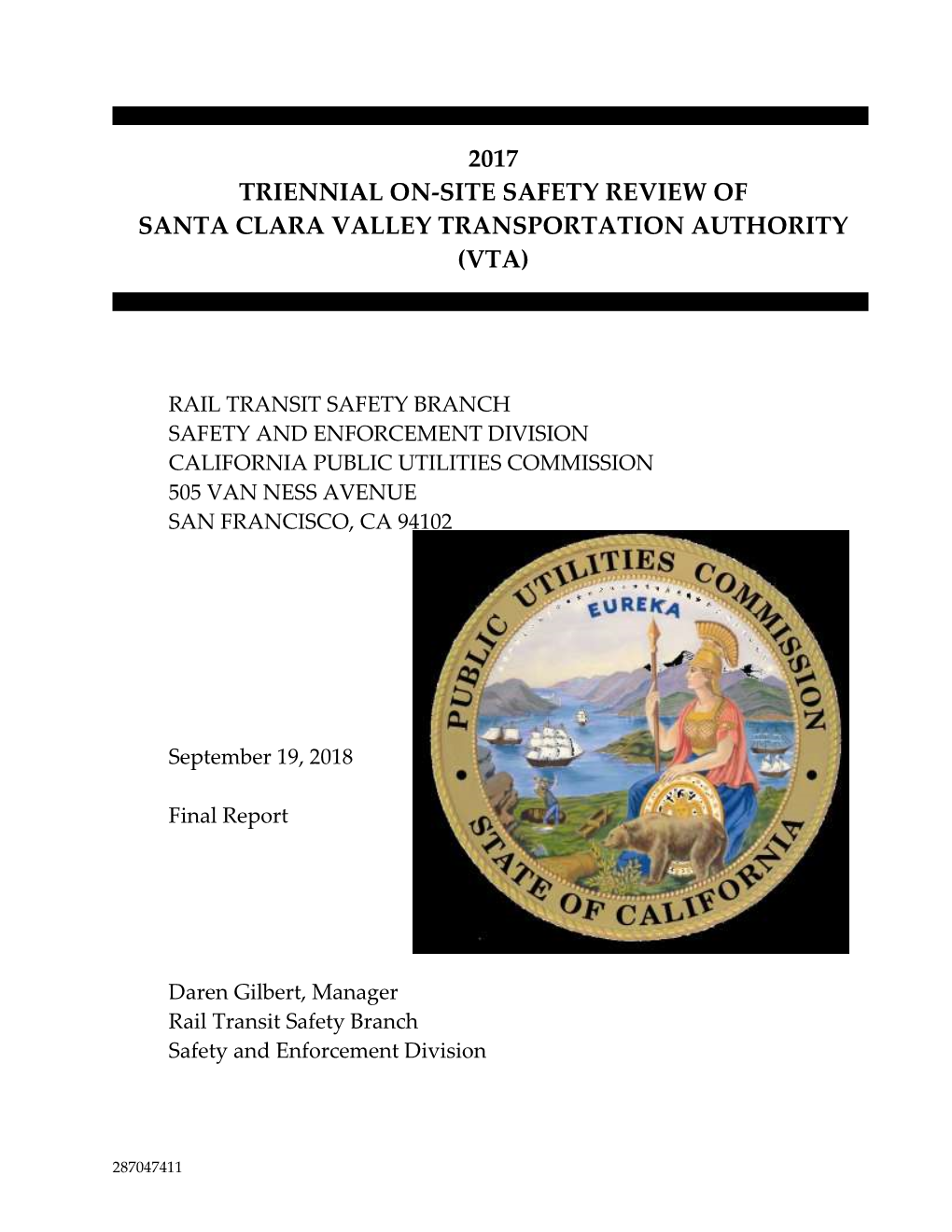 2017 Triennial On-Site Safety Review of Santa Clara Valley Transportation Authority (Vta)