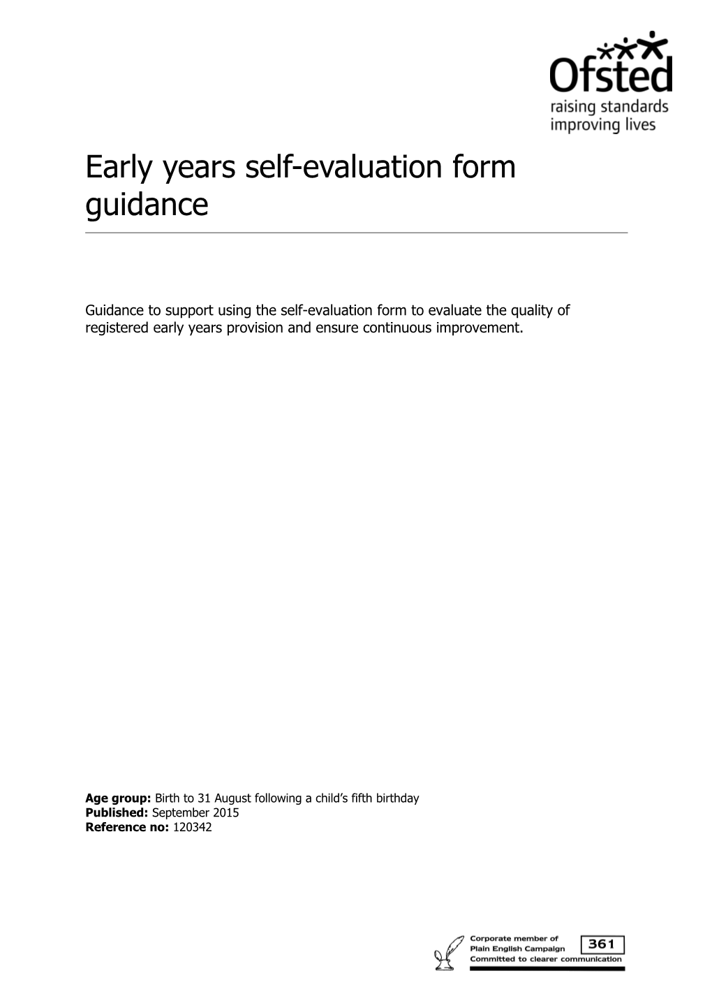 Early Years Self-Evaluation Form Guidance