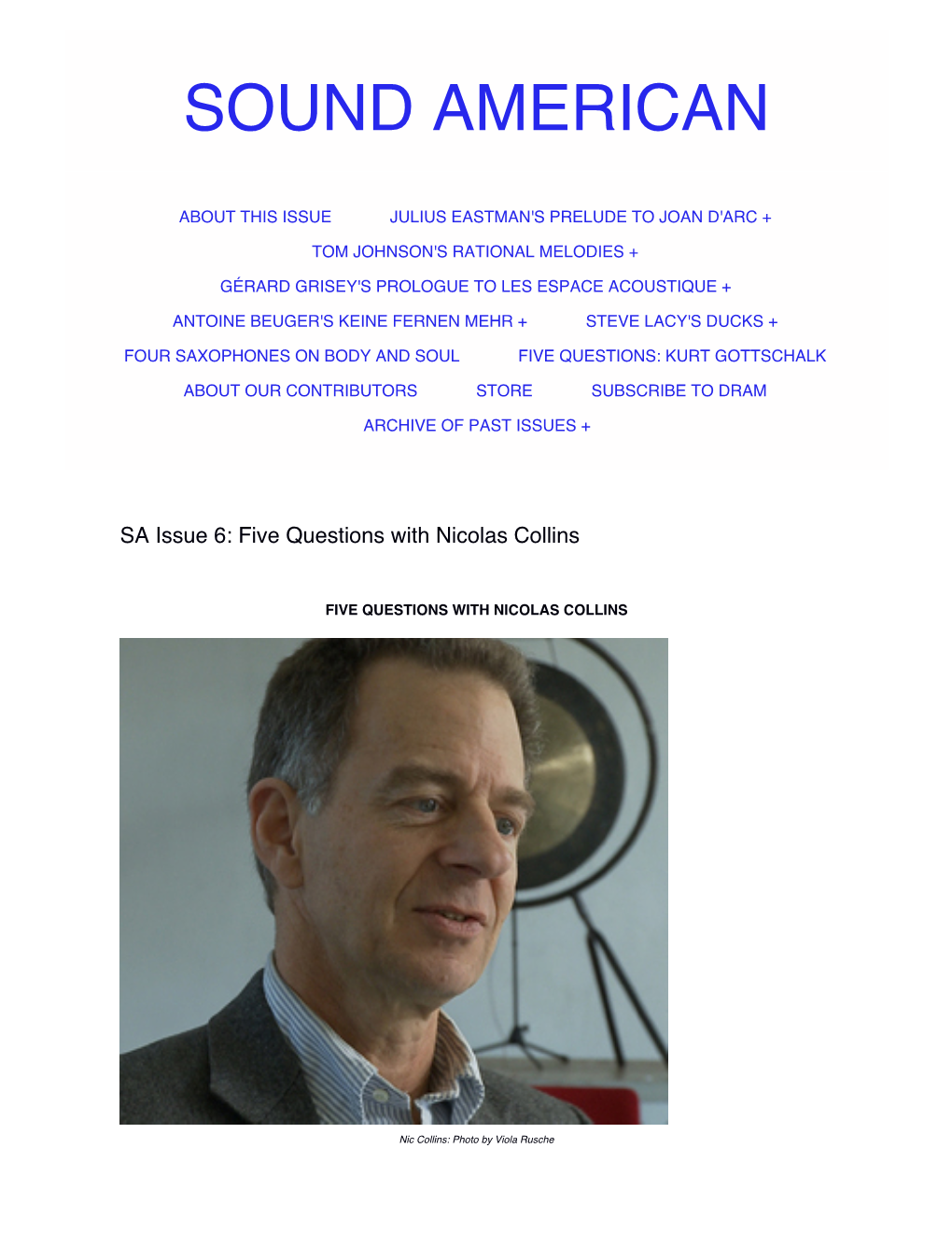 Sound American | SA Issue 6: Five Questions with Nicolas Collins