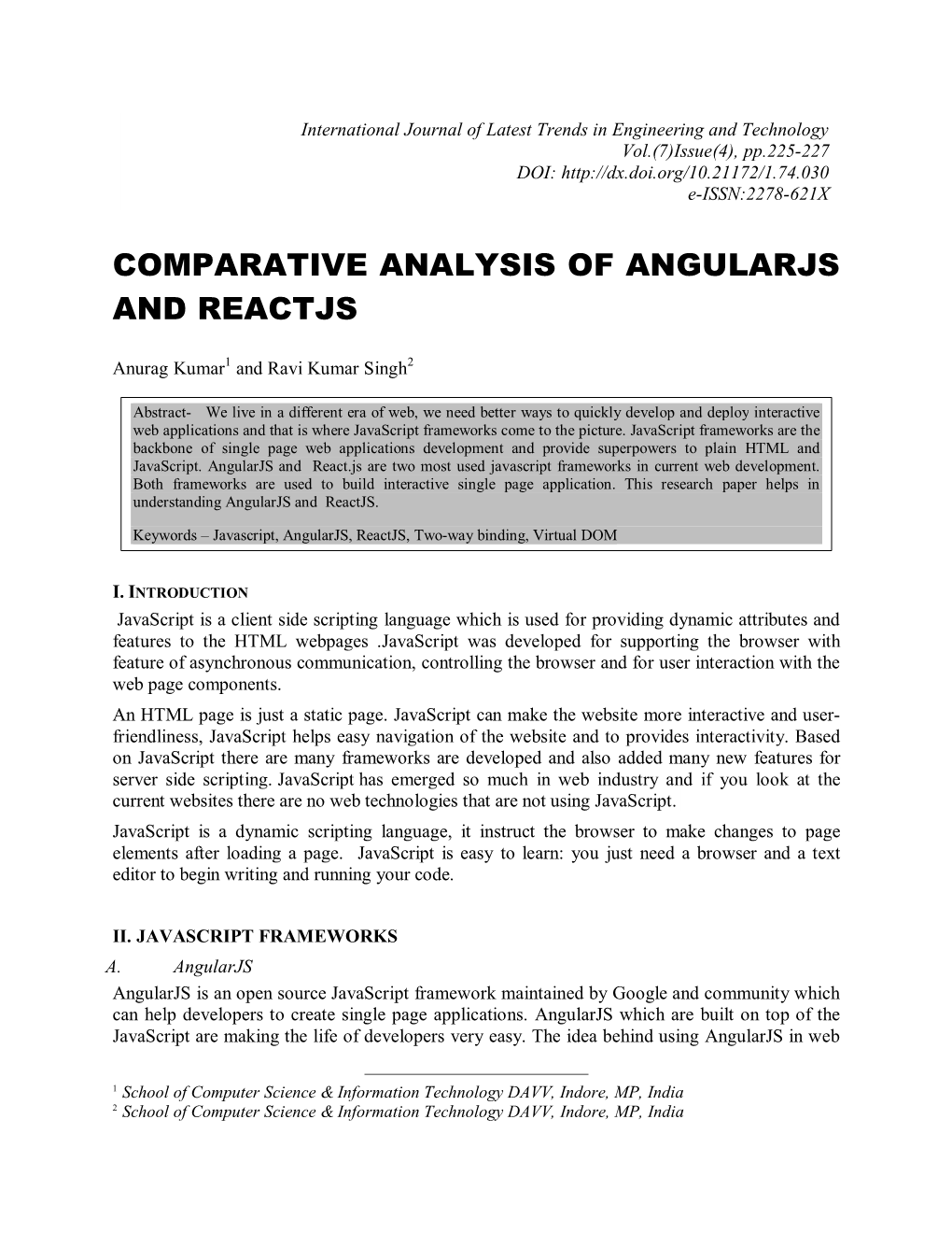 Comparative Analysis of Angularjs and Reactjs