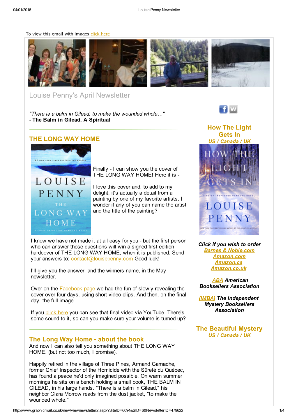 Louise Penny's April Newsletter