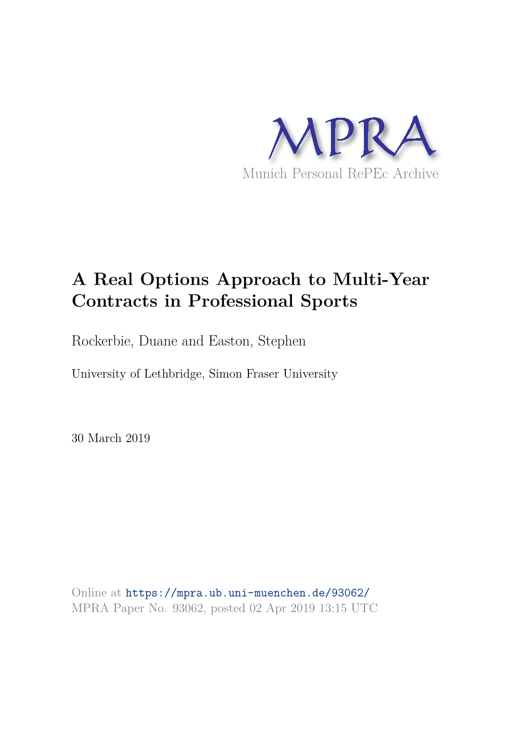 A Real Options Approach to Multi-Year Contracts in Professional Sports