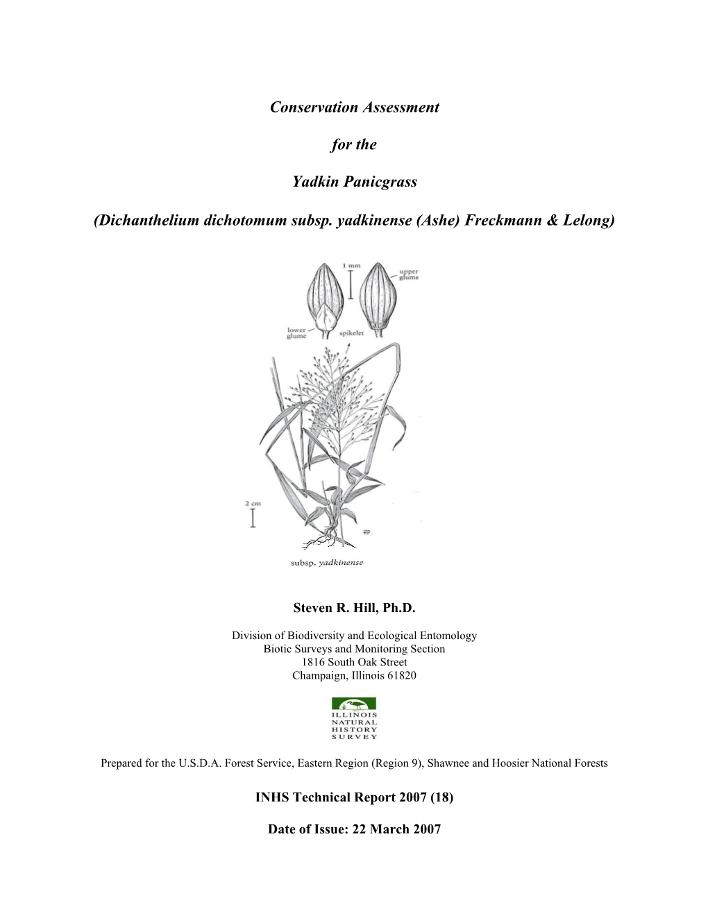 Conservation Assessment for the Yadkin Panicgrass (Dichanthelium Dichotomum Subsp