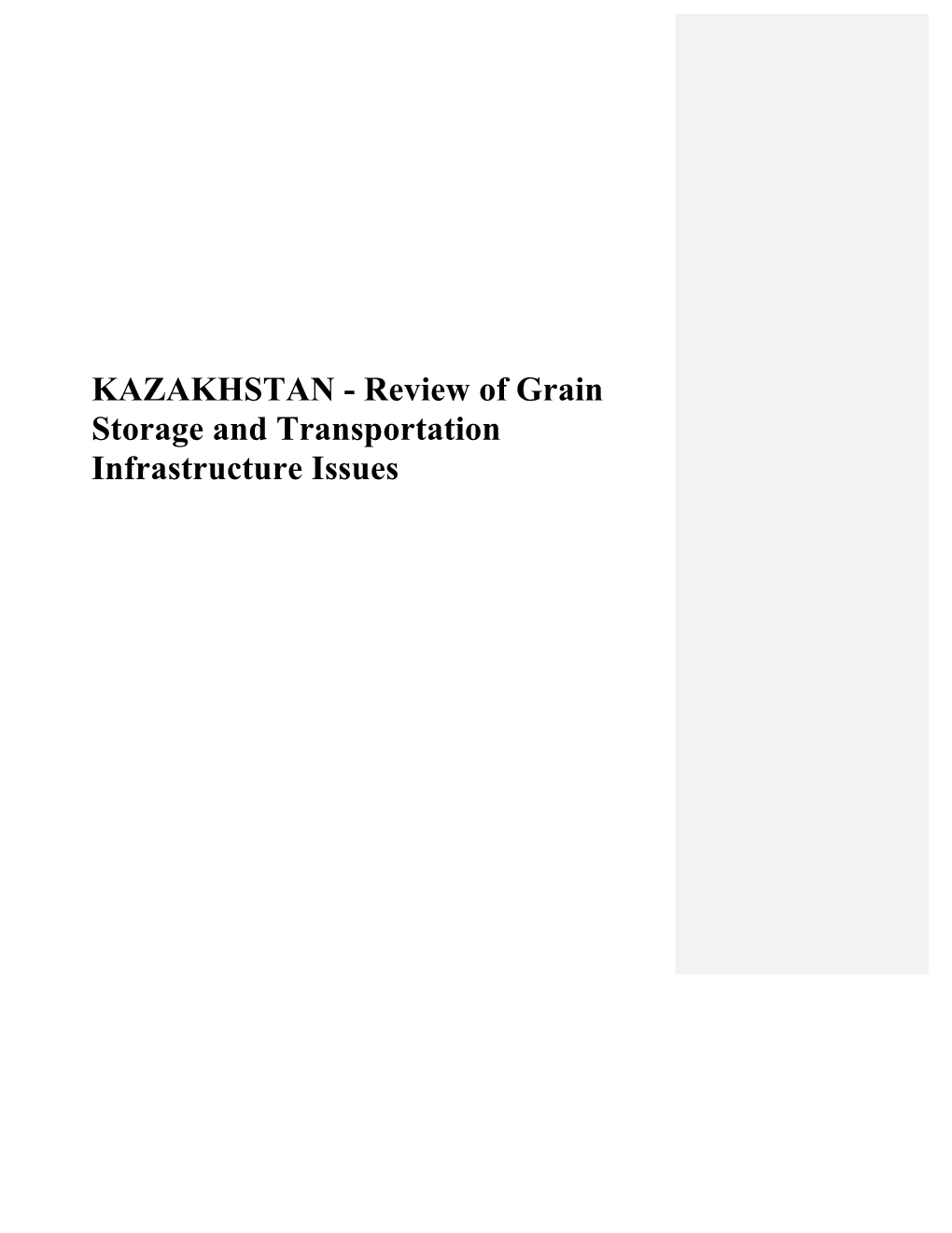 KAZAKHSTAN - Review of Grain Storage and Transportation Infrastructure Issues
