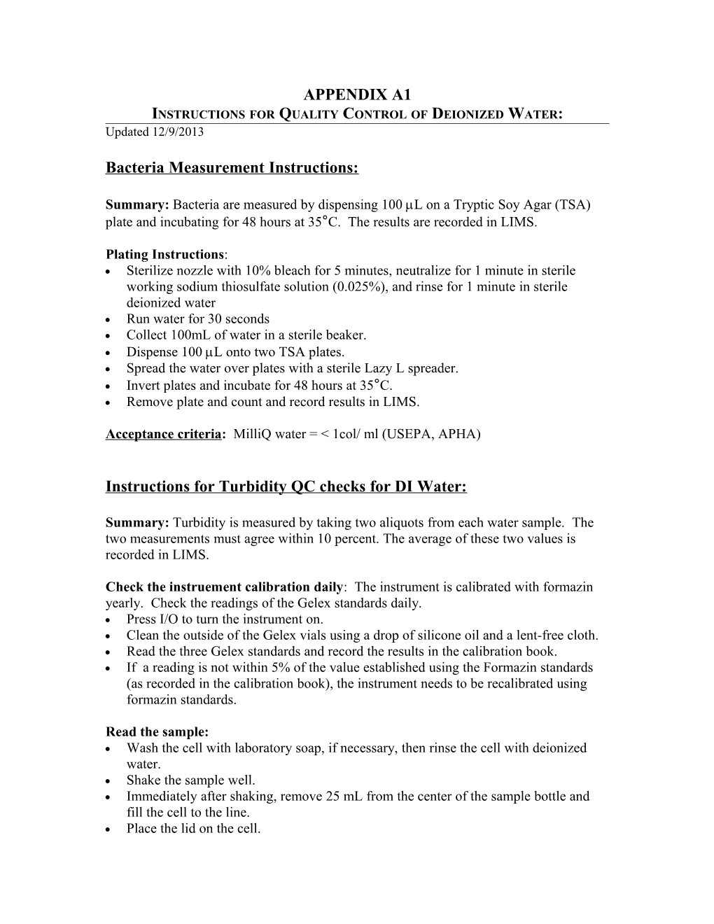 Bacteria Measurement Instructions