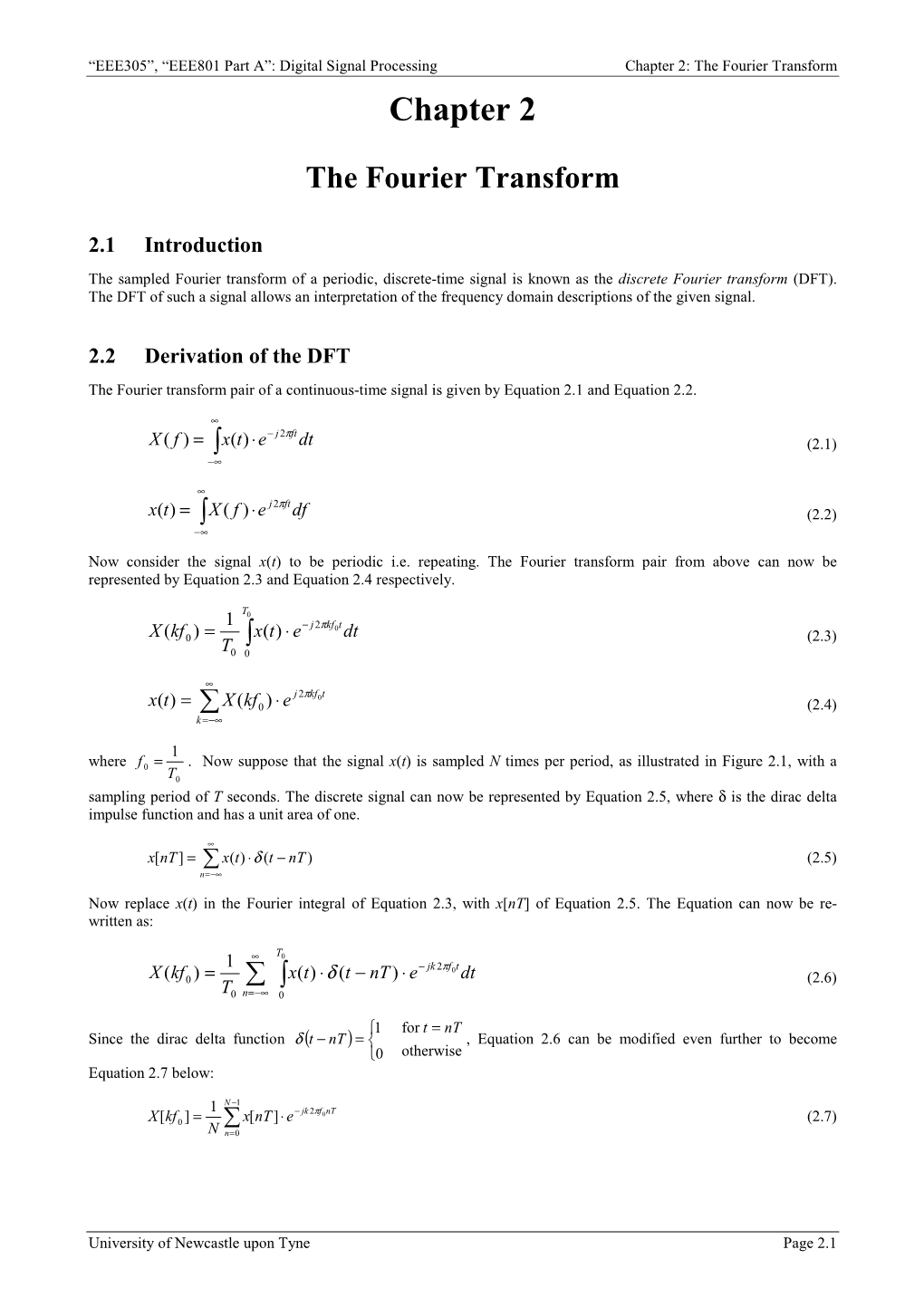 Chapter 2: the Fourier Transform Chapter 2