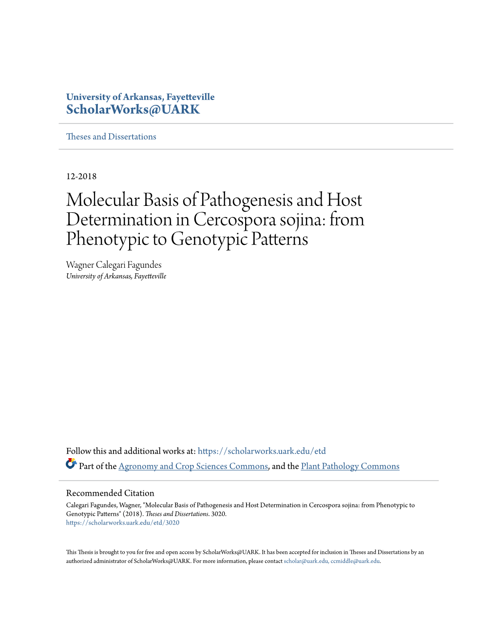 Molecular Basis of Pathogenesis and Host Determination in Cercospora