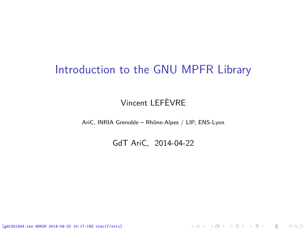 Introduction to the GNU MPFR Library