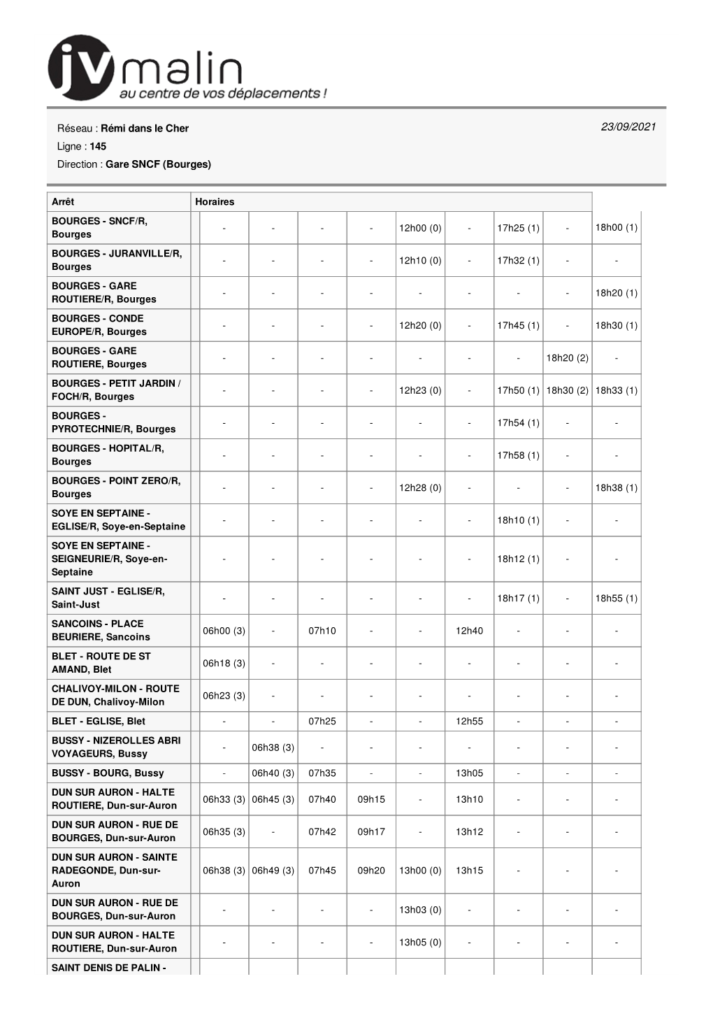 Arrêt Horaires BOURGES