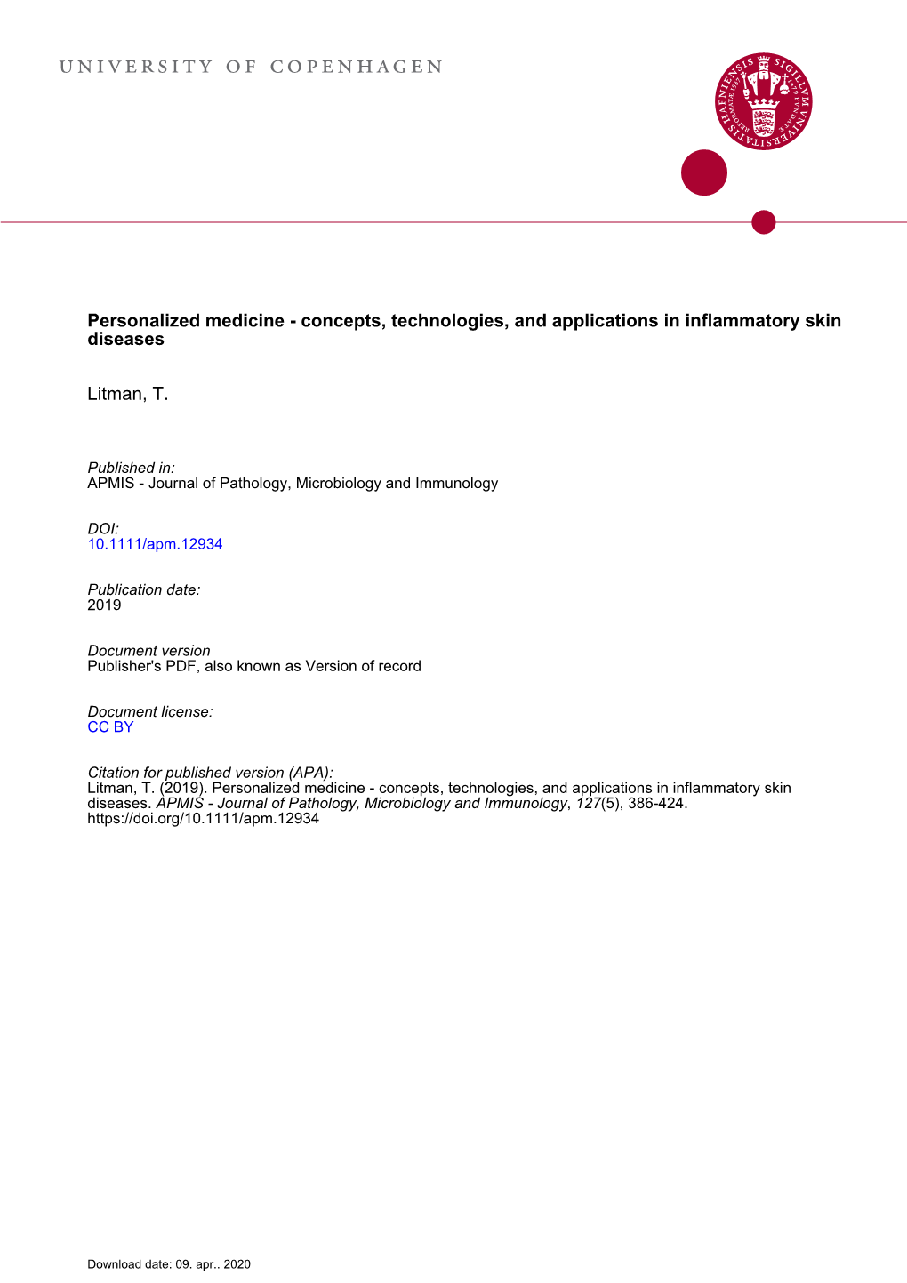 Personalized Medicine—Concepts, Technologies, and Applications in Inflammatory Skin Diseases