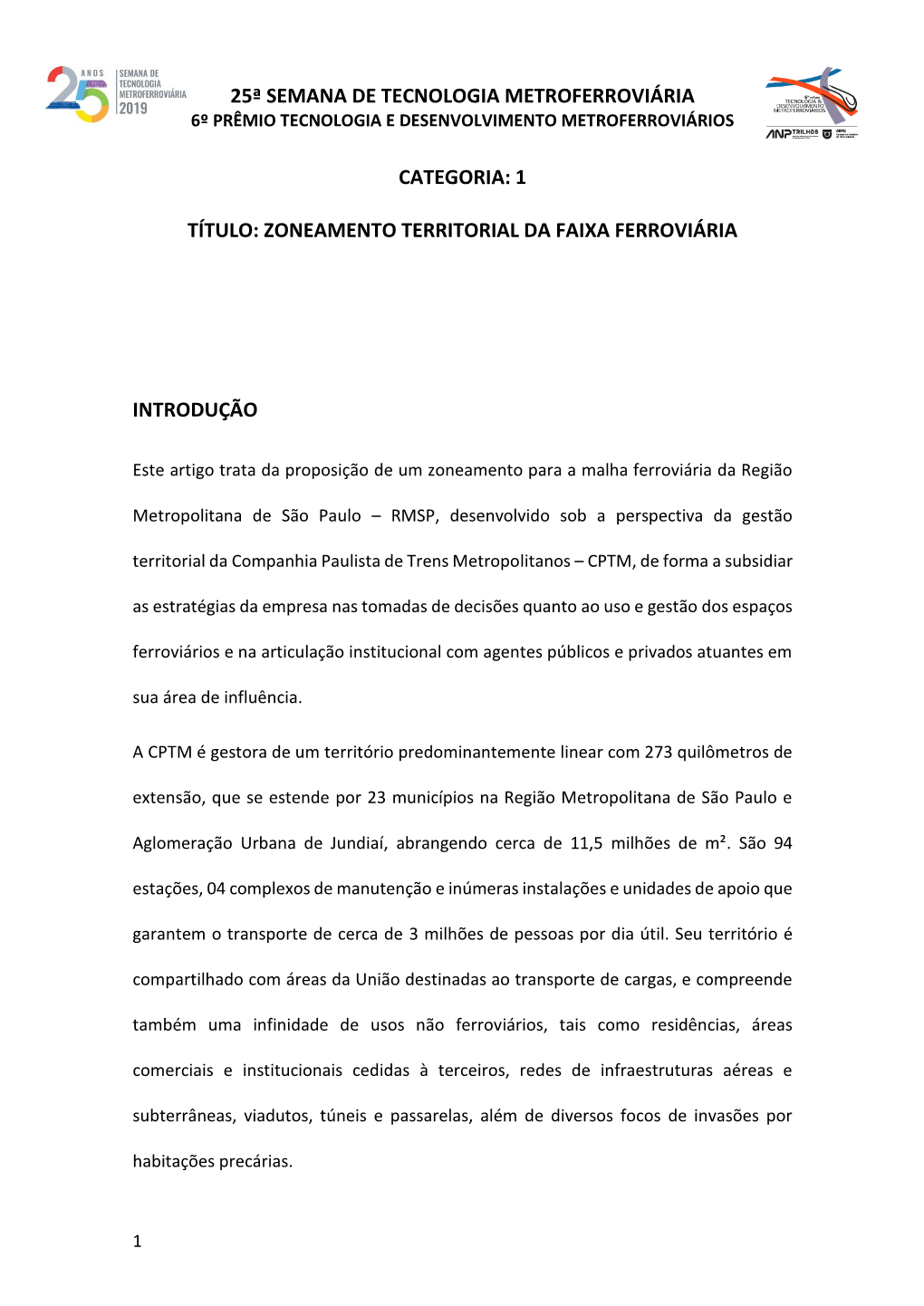 Artigo Trata Da Proposição De Um Zoneamento Para a Malha Ferroviária Da Região