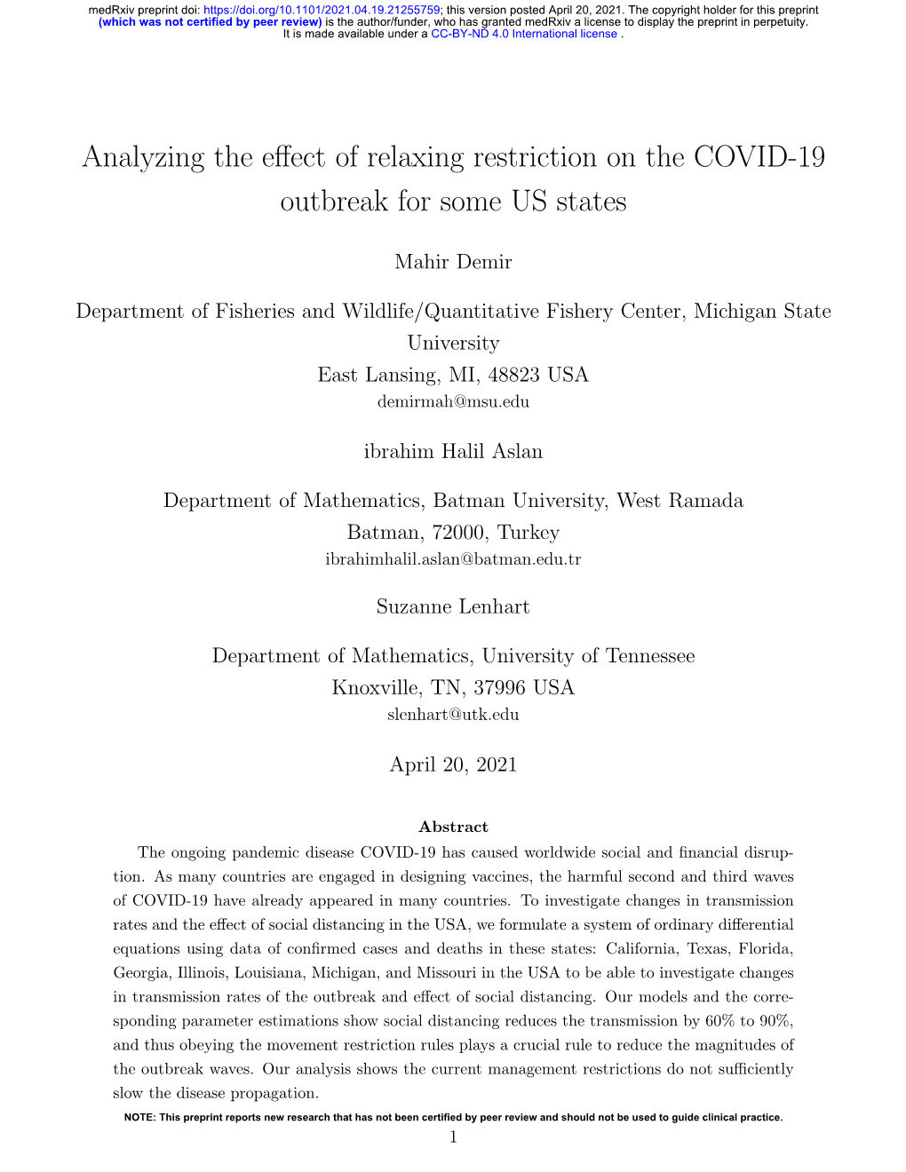 Analyzing the Effect of Relaxing Restriction on the COVID-19
