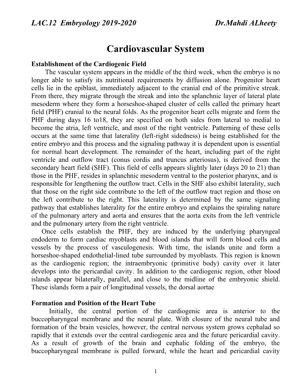 LAC.12 Embryology 2019-2020 Dr.Mahdi Alheety