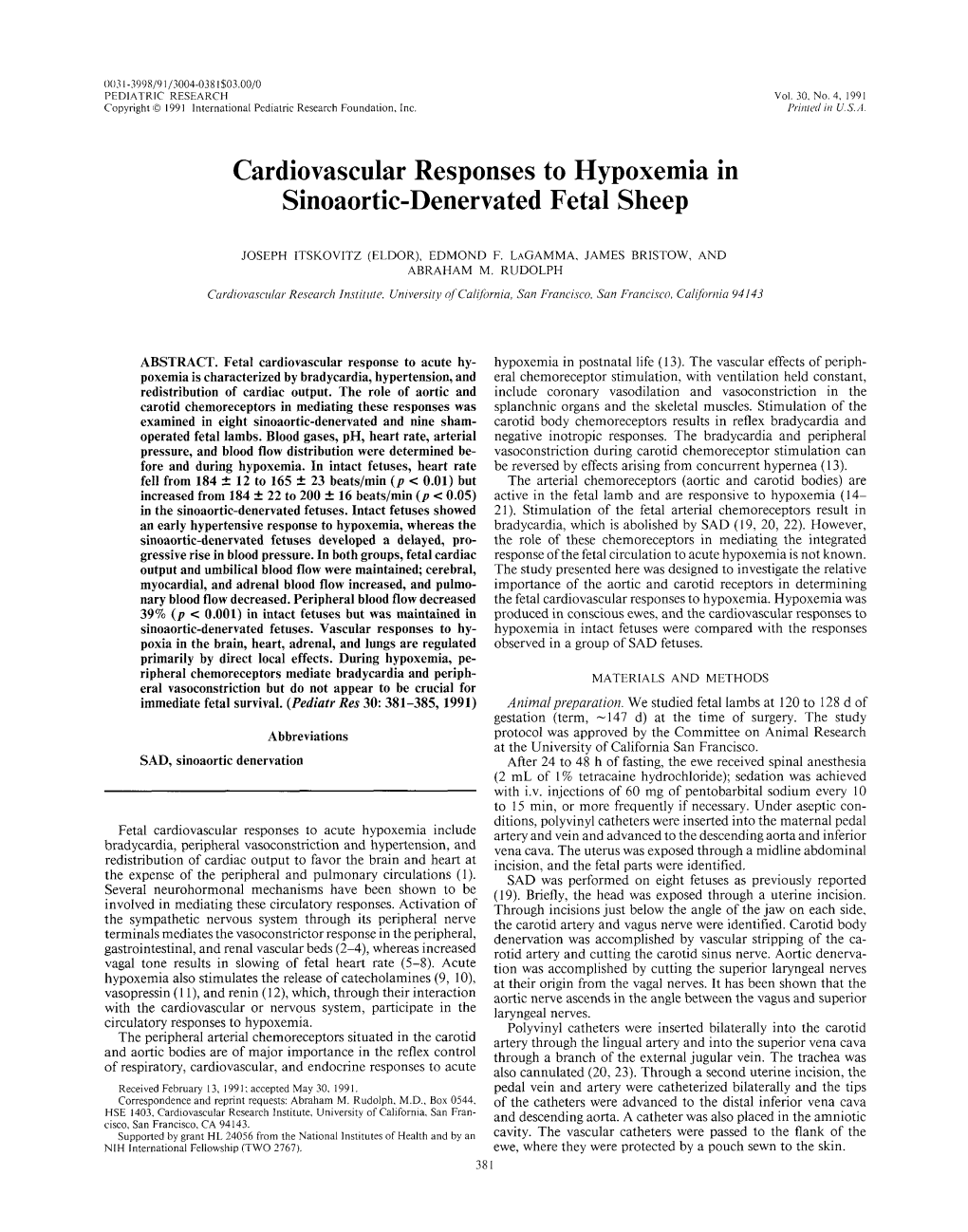 Cardiovascular Responses to Hypoxemia in Sinoaortic-Denervated Fetal Sheep