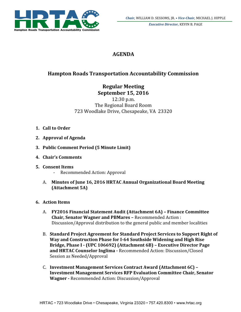 AGENDA Hampton Roads Transportation Accountability