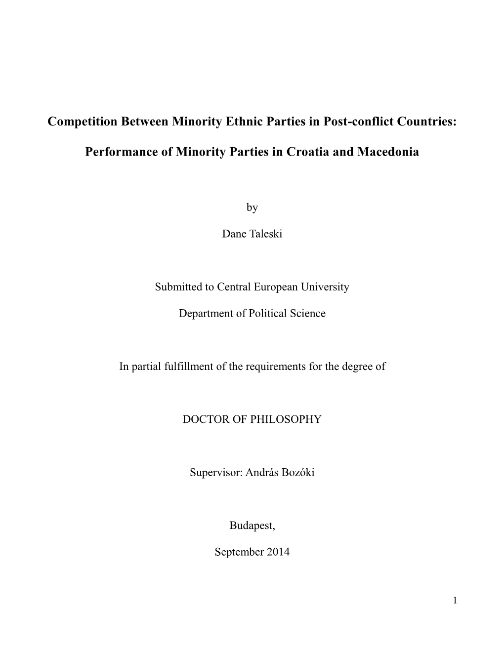 Competition Between Minority Ethnic Parties in Post-Conflict Countries