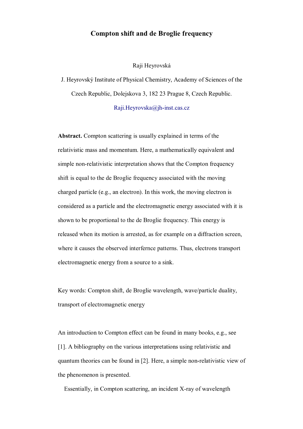 Compton Shift and De Broglie Frequency