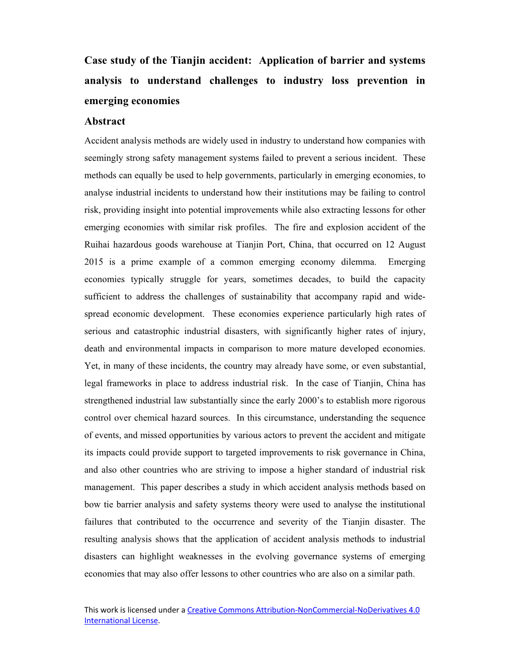 Case Study of the Tianjin Accident: Application of Barrier and Systems