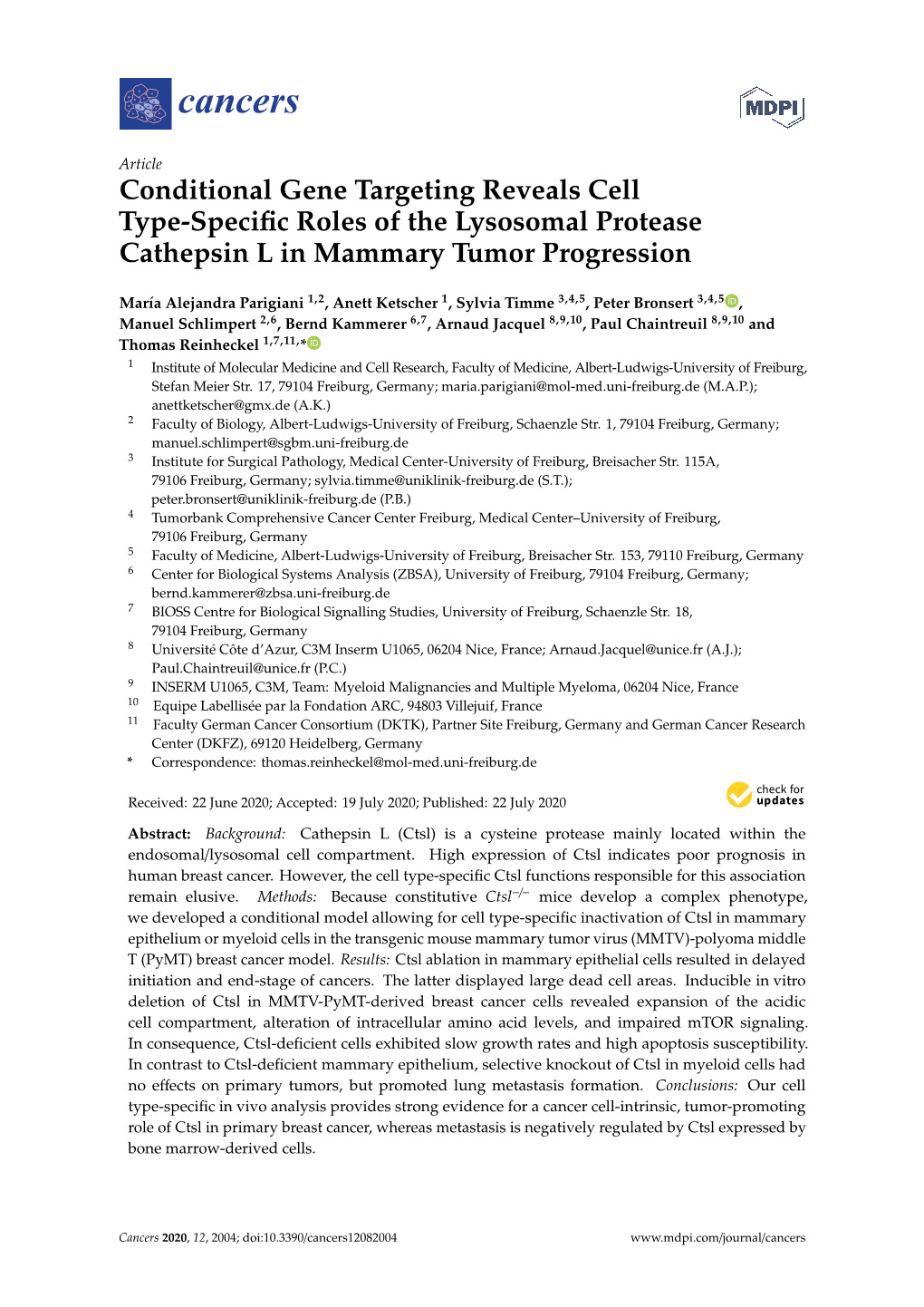 Conditional Gene Targeting Reveals Cell Type-Specific Roles of the Lysosomal Protease Cathepsin L in Mammary Tumor Progression