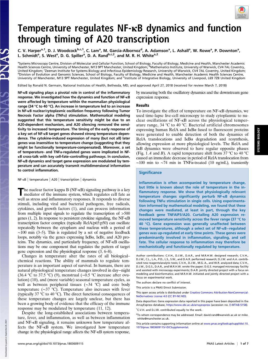 Temperature Regulates NF-Κb Dynamics and Function Through Timing of A20 Transcription