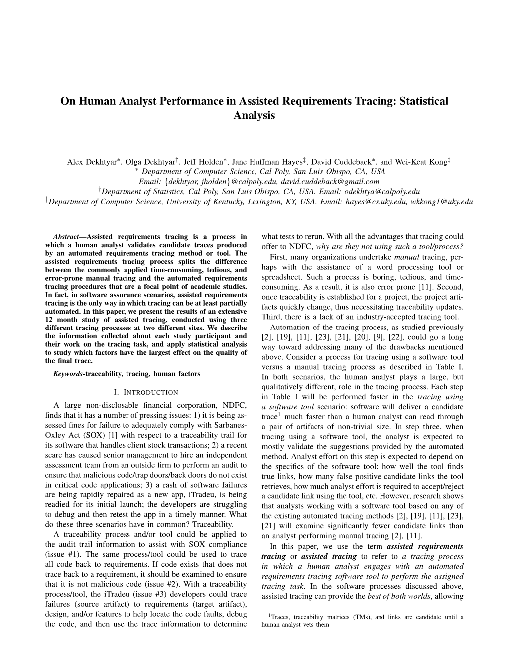 On Human Analyst Performance in Assisted Requirements Tracing: Statistical Analysis