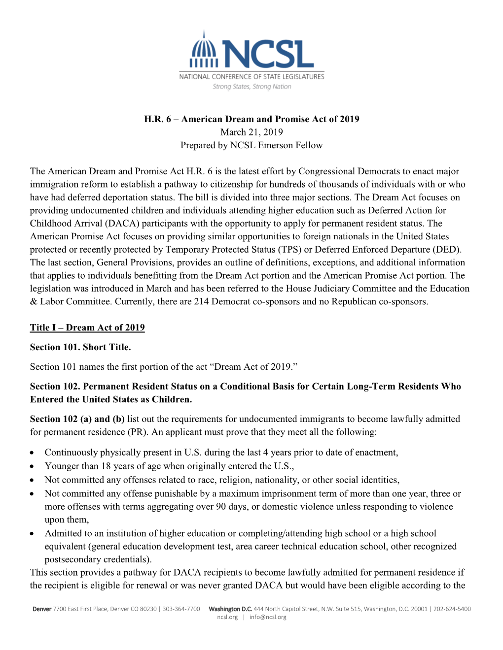 HR 6 – American Dream and Promise Act of 2019