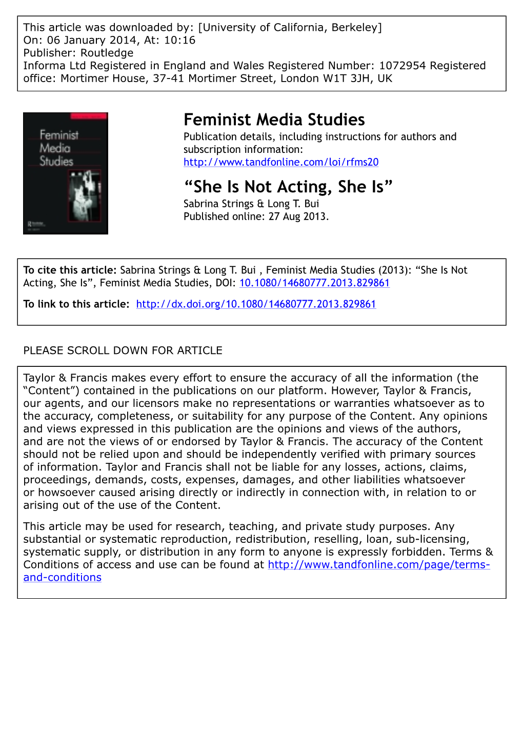 Feminist Media Studies “She Is Not Acting, She