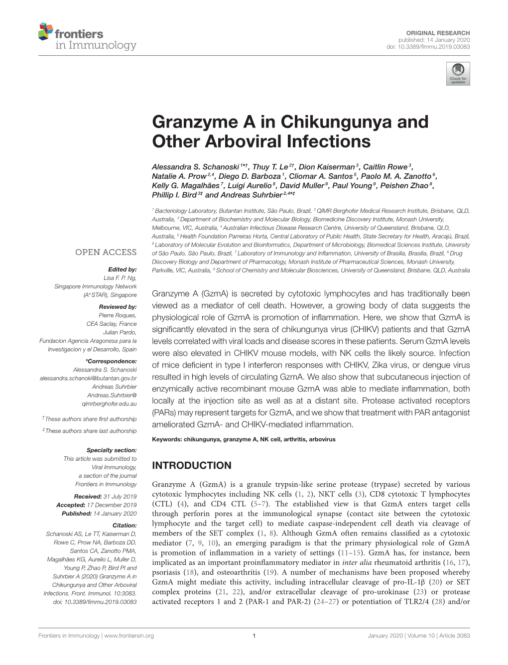 Granzyme a in Chikungunya and Other Arboviral Infections