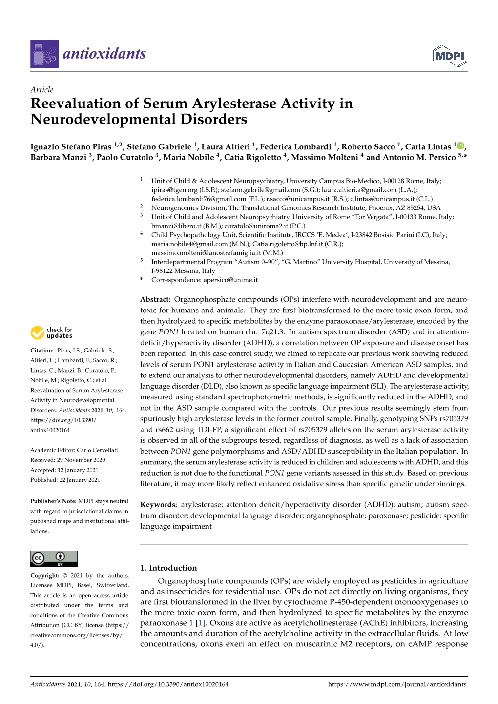 Reevaluation of Serum Arylesterase Activity in Neurodevelopmental Disorders
