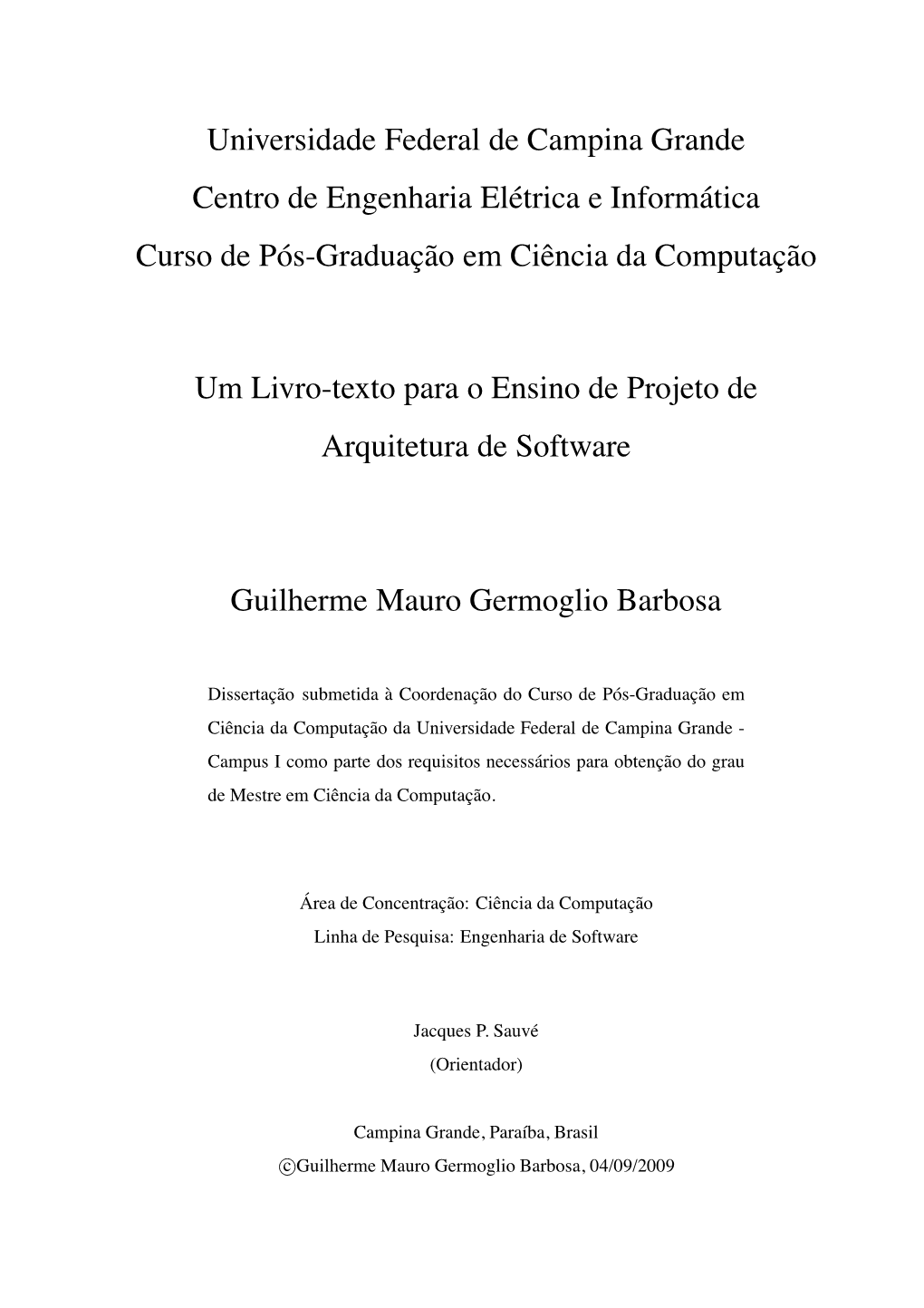 Um Livro-Texto Para O Ensino De Projeto De Arquitetura De Software