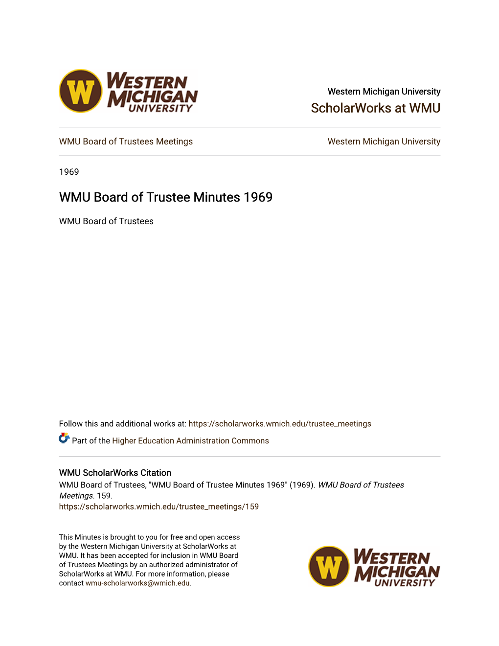 WMU Board of Trustee Minutes 1969