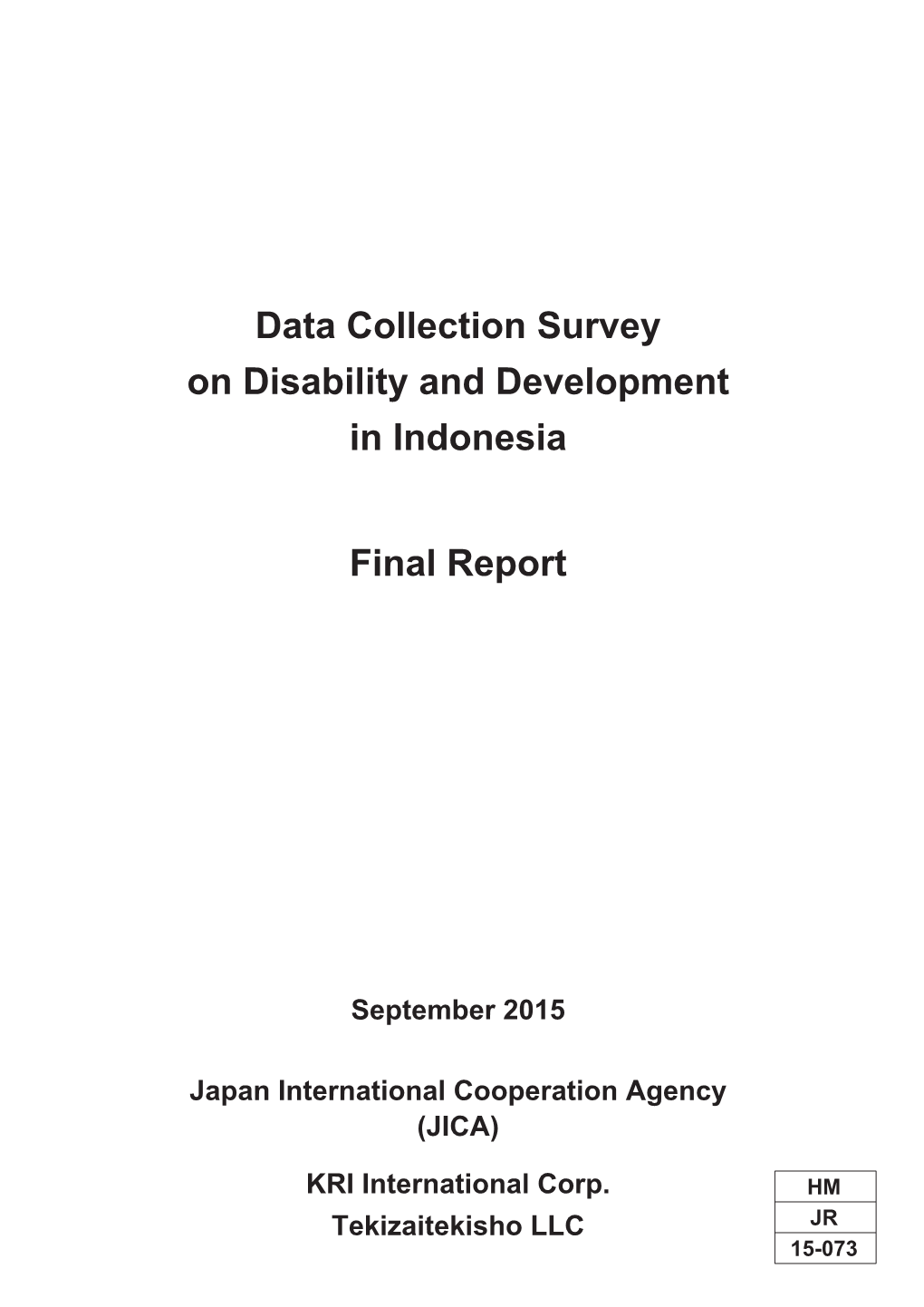 Data Collection Survey on Disability and Development in Indonesia