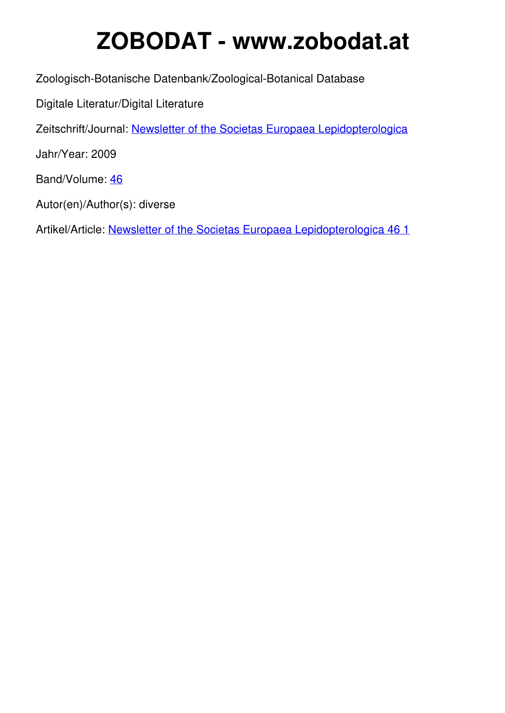 Newsletter of the Societas Europaea Lepidopterologica 46 1