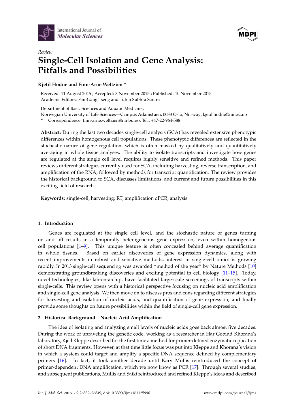 Single-Cell Isolation and Gene Analysis: Pitfalls and Possibilities