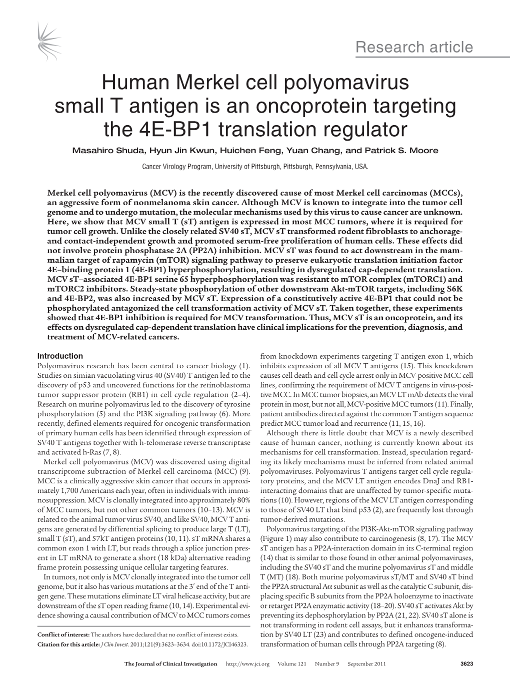 Human Merkel Cell Polyomavirus Small T Antigen Is an Oncoprotein