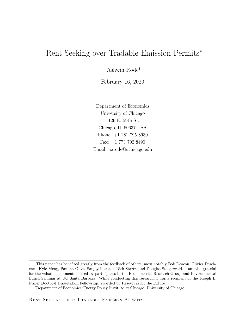 Rent Seeking Over Tradable Emission Permits⇤