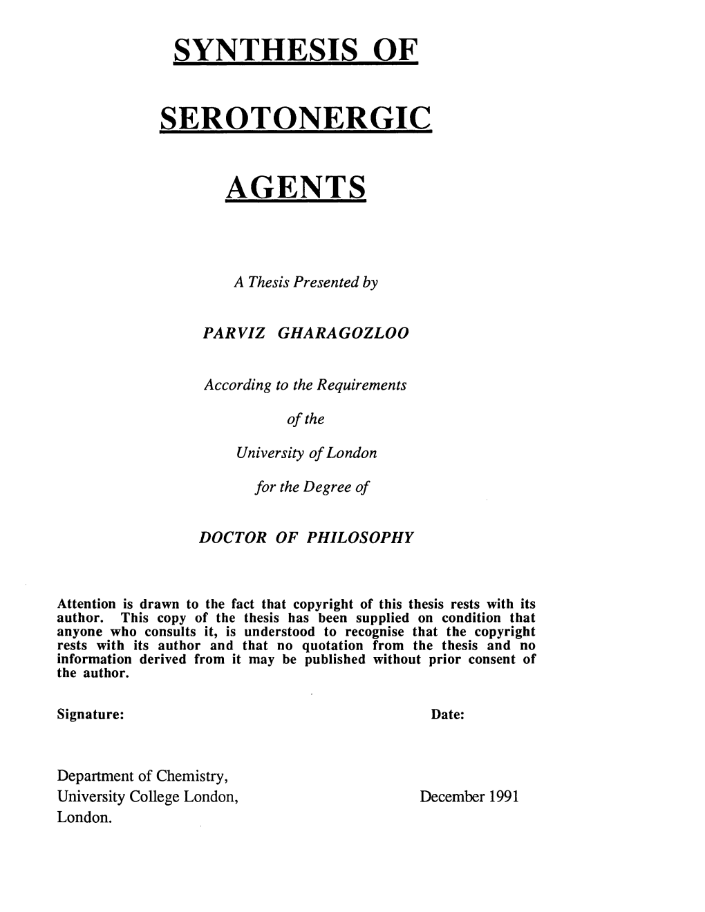 Synthesis of Serotonergic Agents