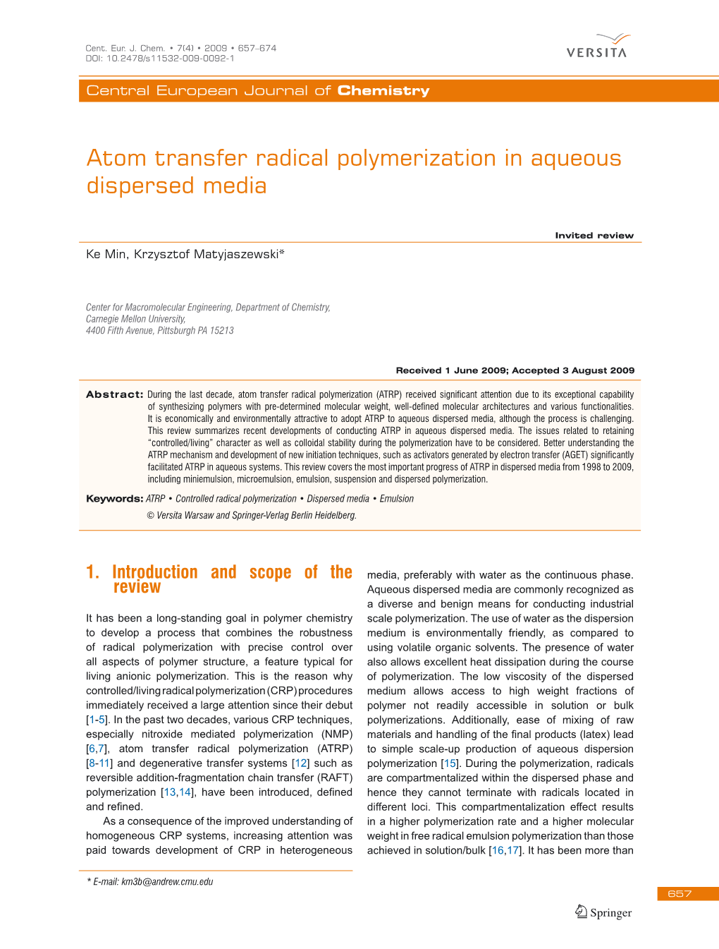 Atom Transfer Radical Polymerization in Aqueous Dispersed Media