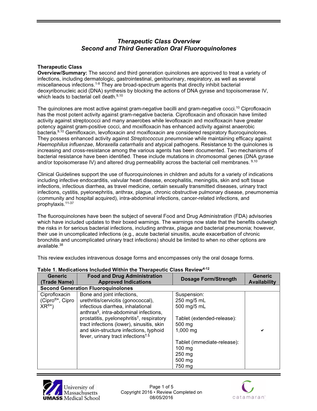 Second and Third Generation Oral Fluoroquinolones