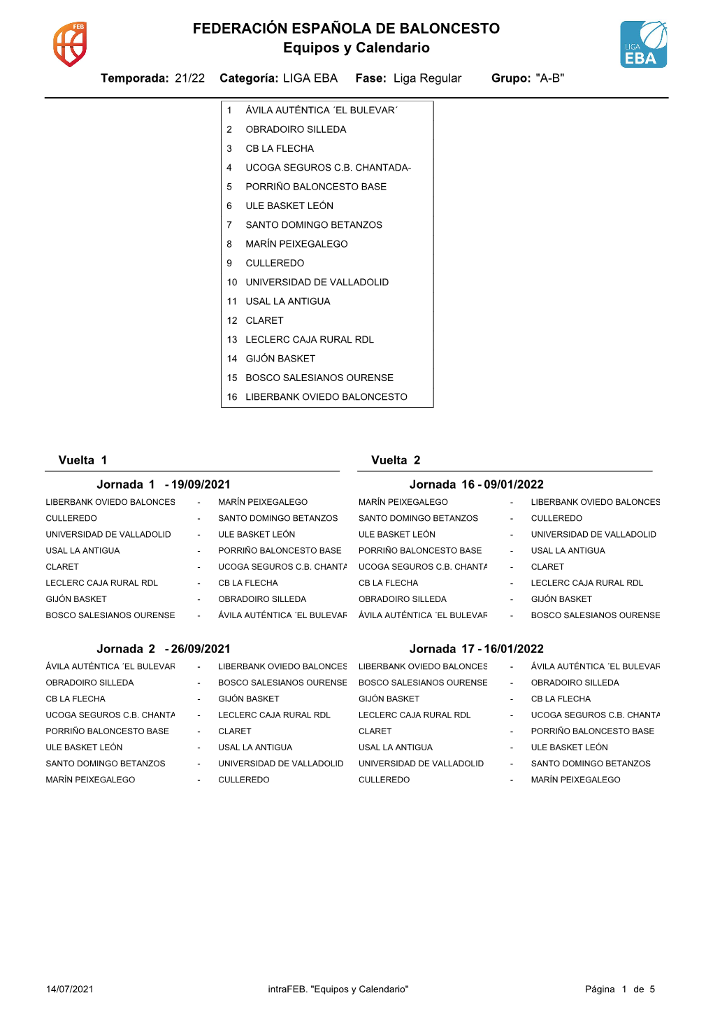 Equipos Y Calendario FEDERACIÓN ESPAÑOLA DE BALONCESTO