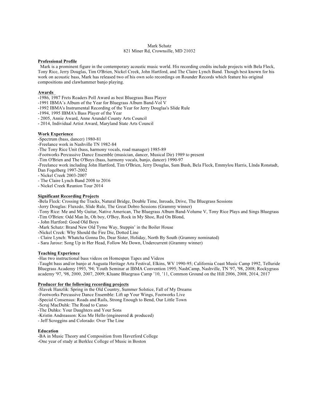 Mark Schatz Resume