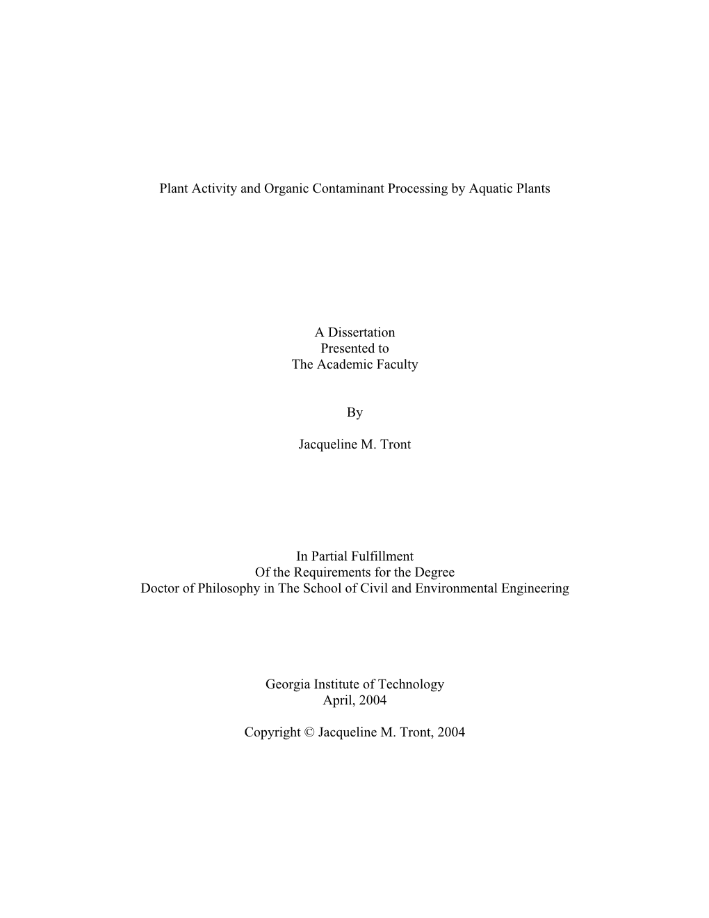 Plant Activity and Organic Contaminant Processing by Aquatic Plants