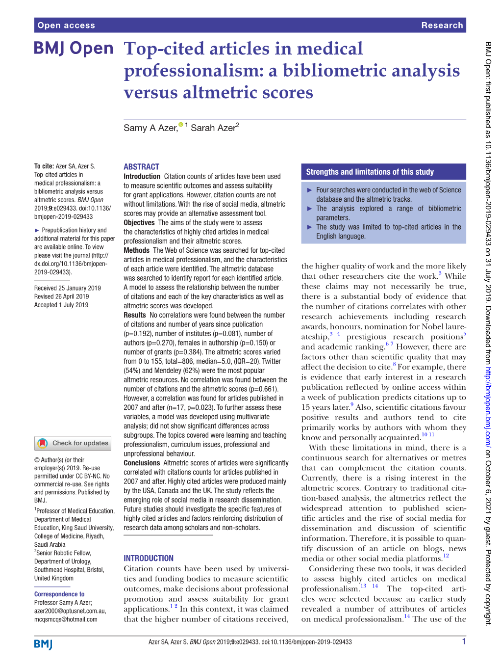 Top-Cited Articles in Medical Professionalism: a Bibliometric Analysis Versus Altmetric Scores