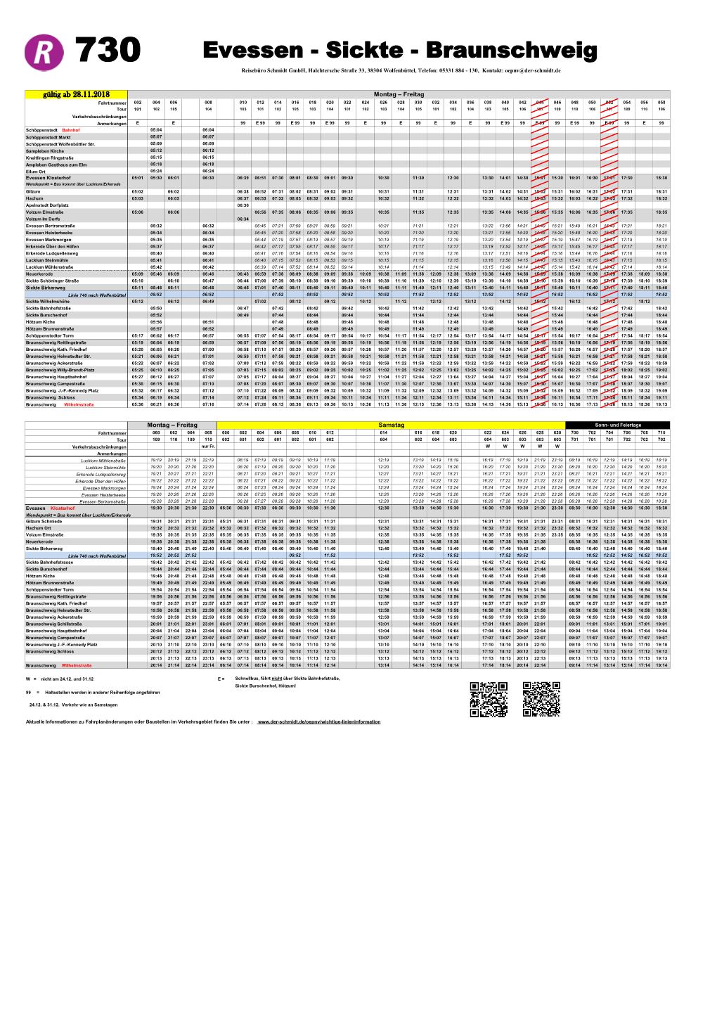 Evessen - Sickte - Braunschweig Reisebüro Schmidt Gmbh, Halchtersche Straße 33, 38304 Wolfenbüttel, Telefon: 05331 884 - 130, Kontakt: Oepnv@Der-Schmidt.De