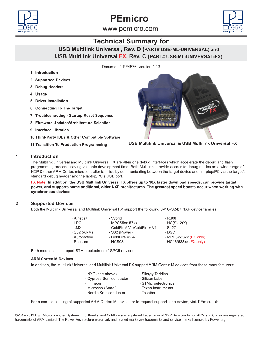 Pemicro Technical Summary for USB Multilink Universal, Rev