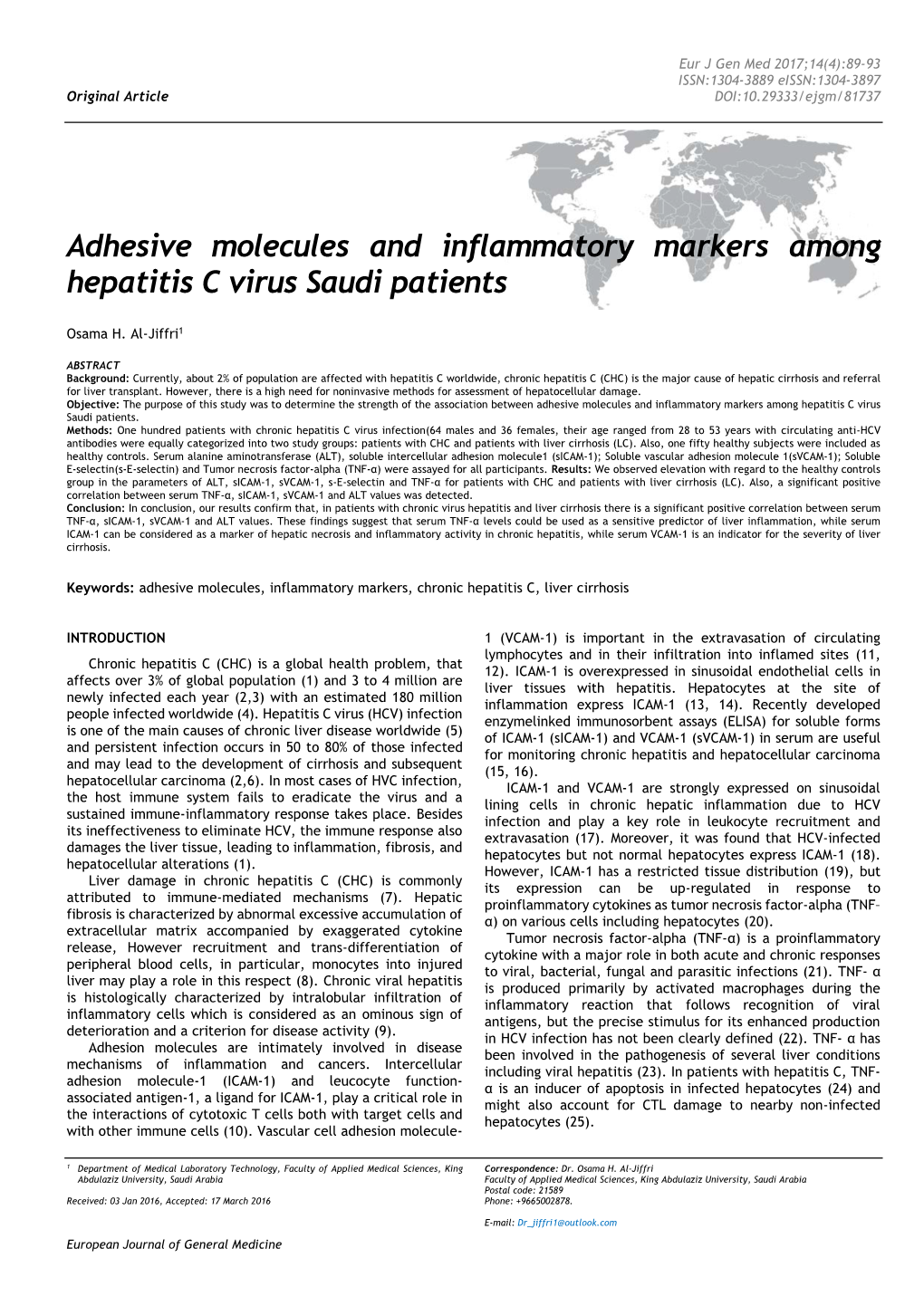 Adhesive Molecules and Inflammatory Markers Among Hepatitis C Virus Saudi Patients