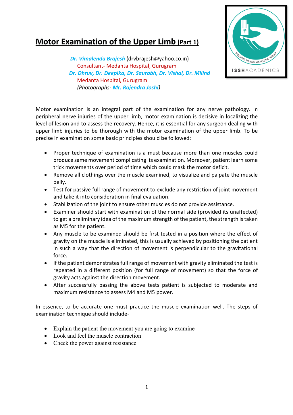 Motor Examination of the Upper Limb (Part 1)