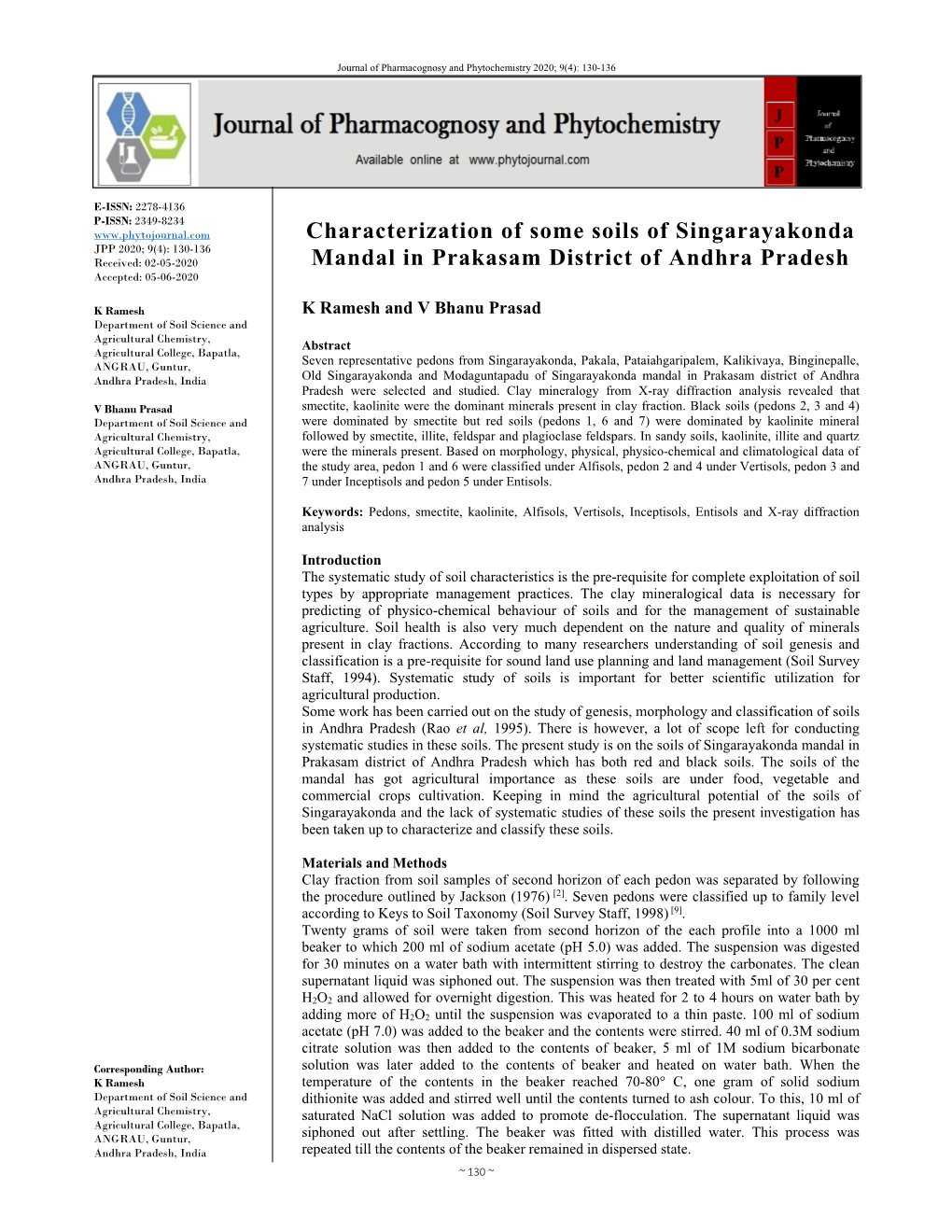 Characterization of Some Soils of Singarayakonda Mandal in Prakasam District of Andhra Pradesh