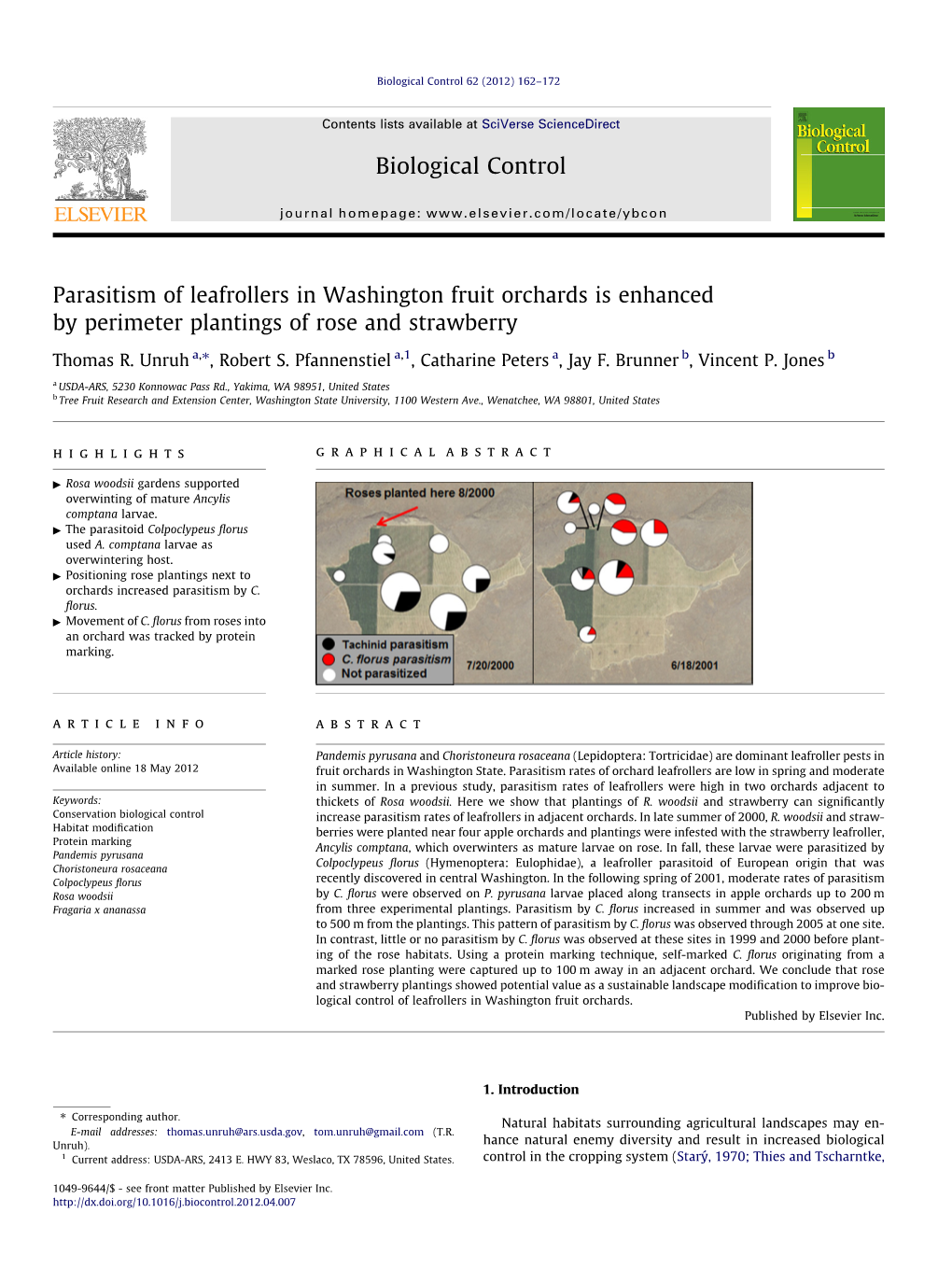 Parasitism of Leafrollers in Washington Fruit Orchards Is Enhanced by Perimeter Plantings of Rose and Strawberry